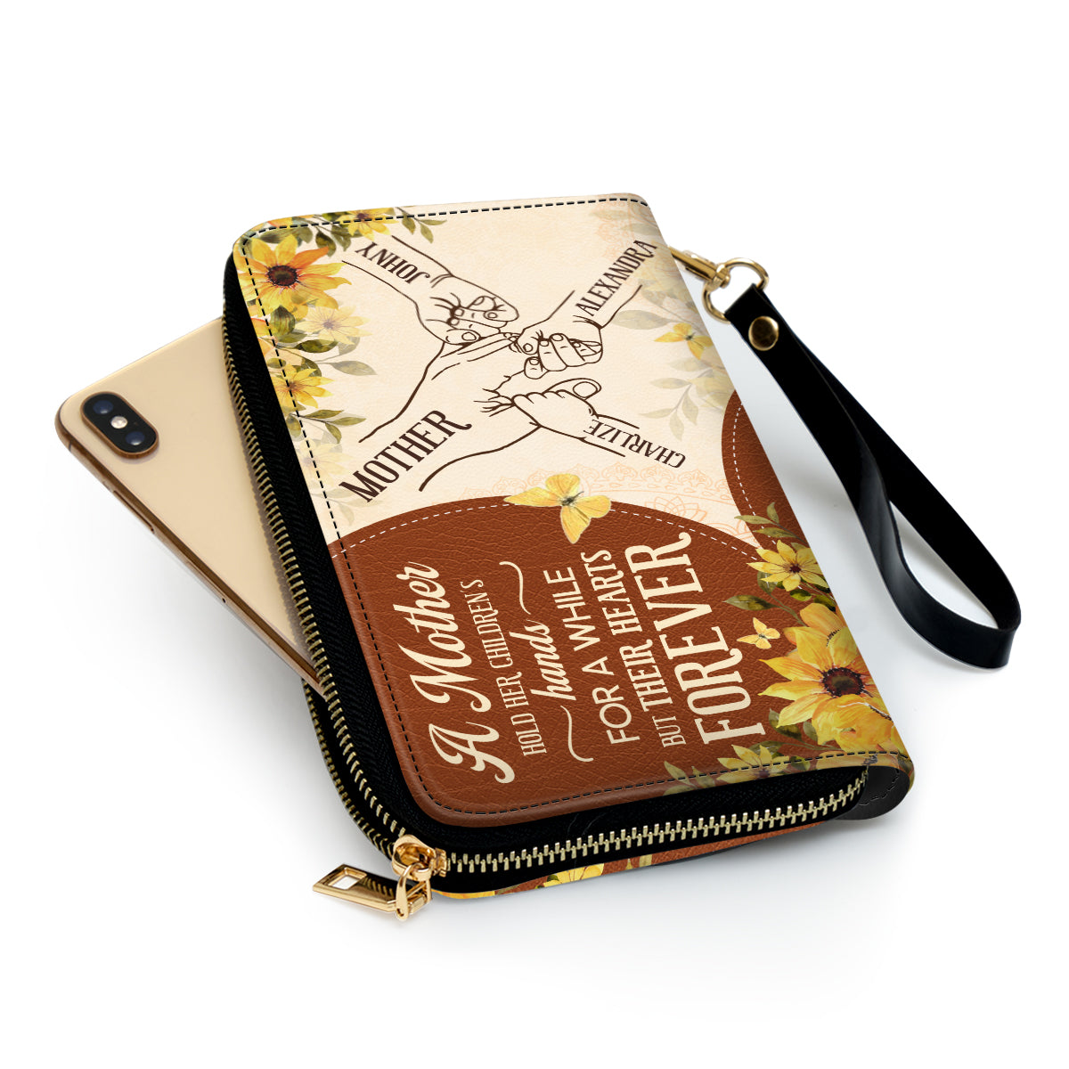 A Mother Holds Her Children Hands For A While - Personalized Leather Clutch Purse SBCPLTU2622TA