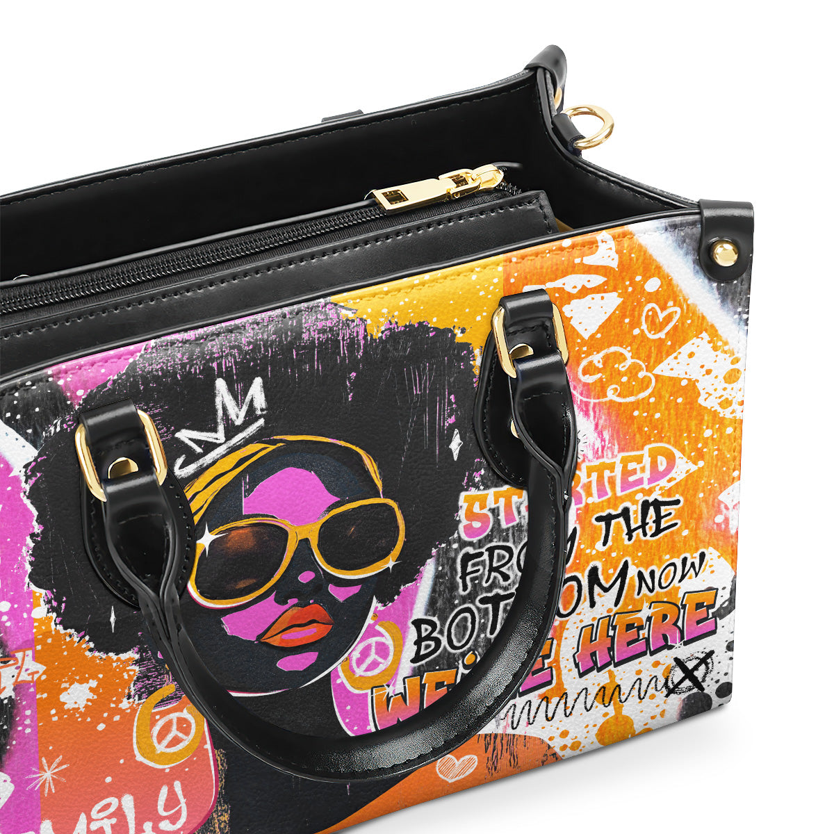 Started From The Bottom Now We Are Here - Personalized Leather Handbag SBLHBLTN2384T