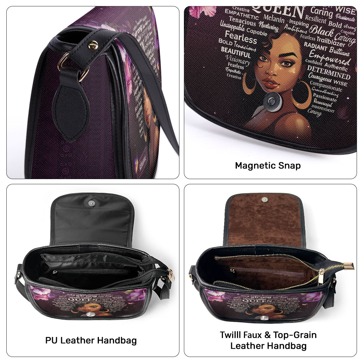 Black Queen - Personalized Leather Saddle Cross Body Bag SB37
