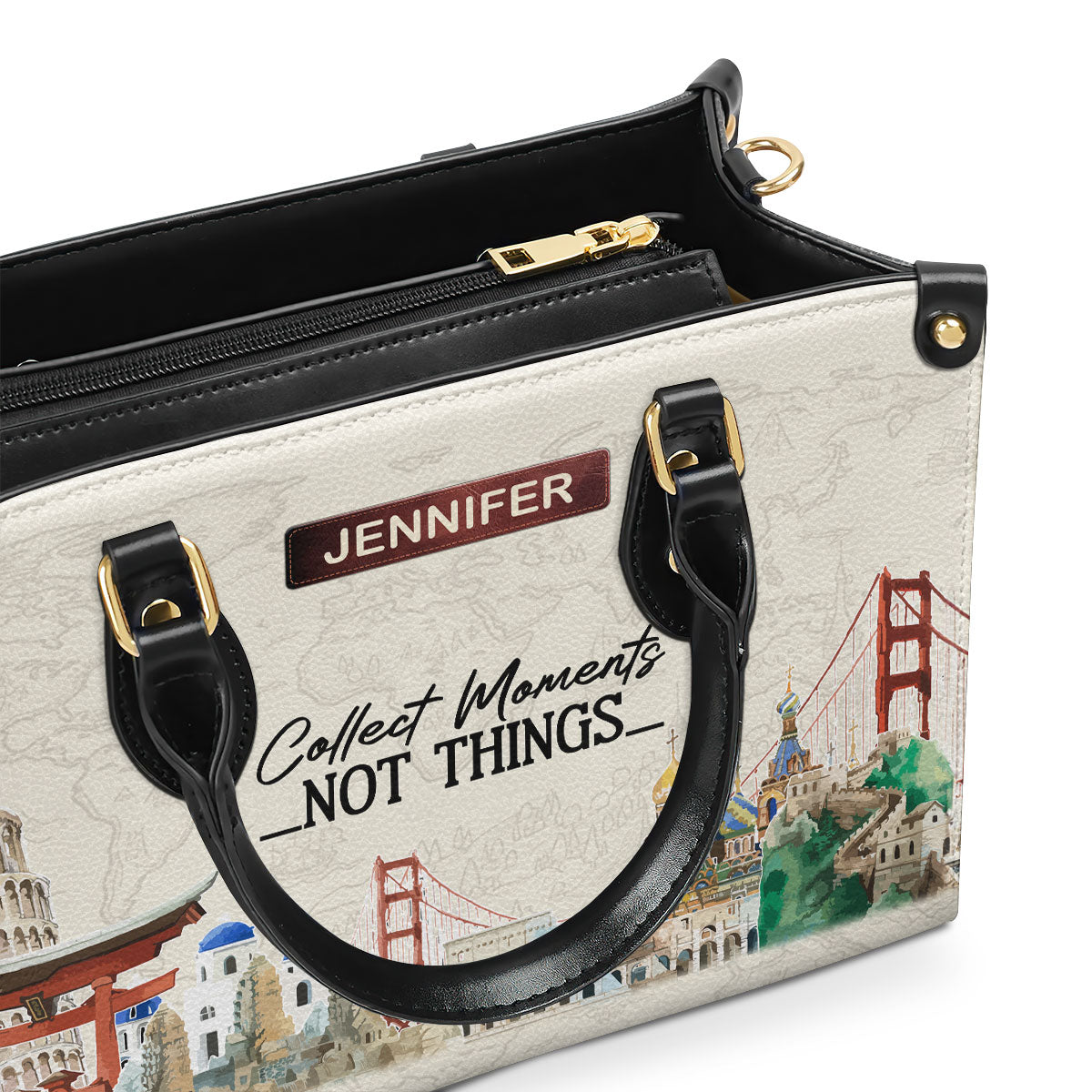 Collect Moments Not Things - Personalized Leather Handbag SBLHBT75