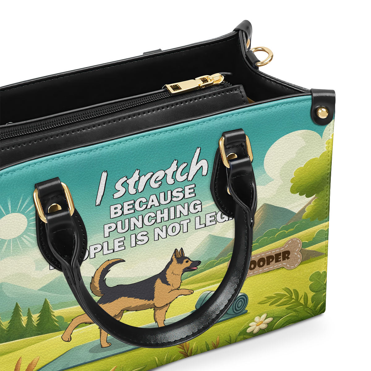 I Stretch Because Punching People Is Not Legal - Personalized Leather Hand Bag SBLHBT69