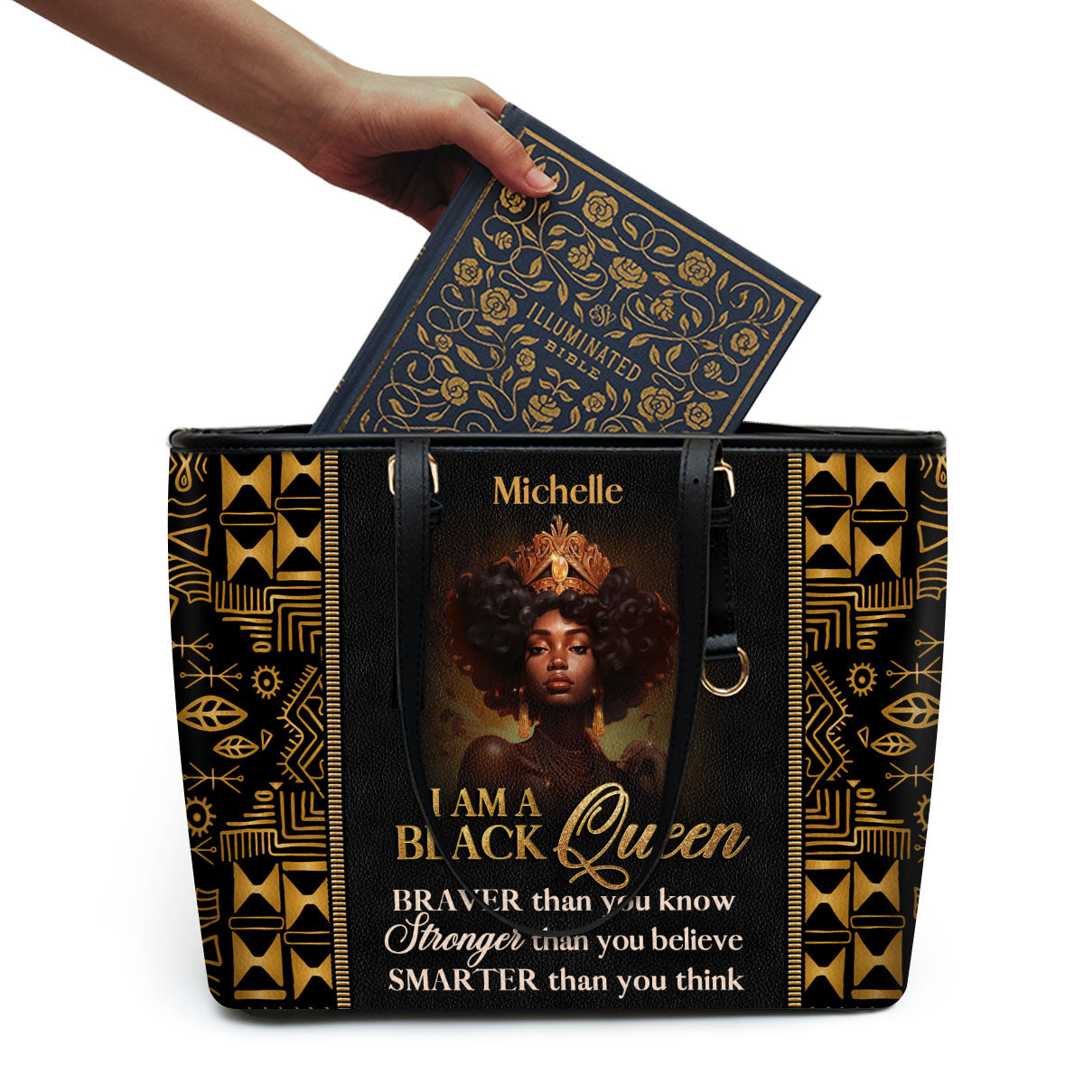 I Am A Black Queen - Personalized Leather Totebag MB30