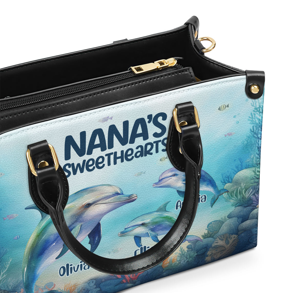 Nana's Sweethearts - Dolphins Personalized Leather Handbag STB110