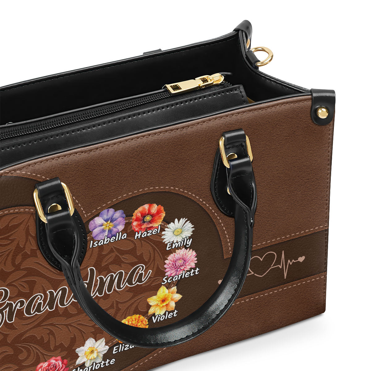 Grandma Mom Flower Birth Month - Personalized Leather Handbag SBLHBLT2333L