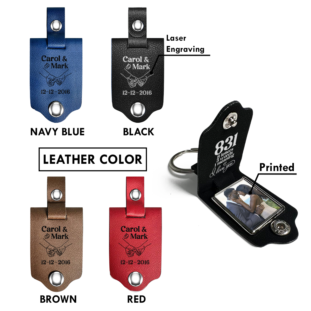 8 letters, 3 words, 1 meaning I Love You - Personalized Leather Photo Keychain SBLPKLM2368M