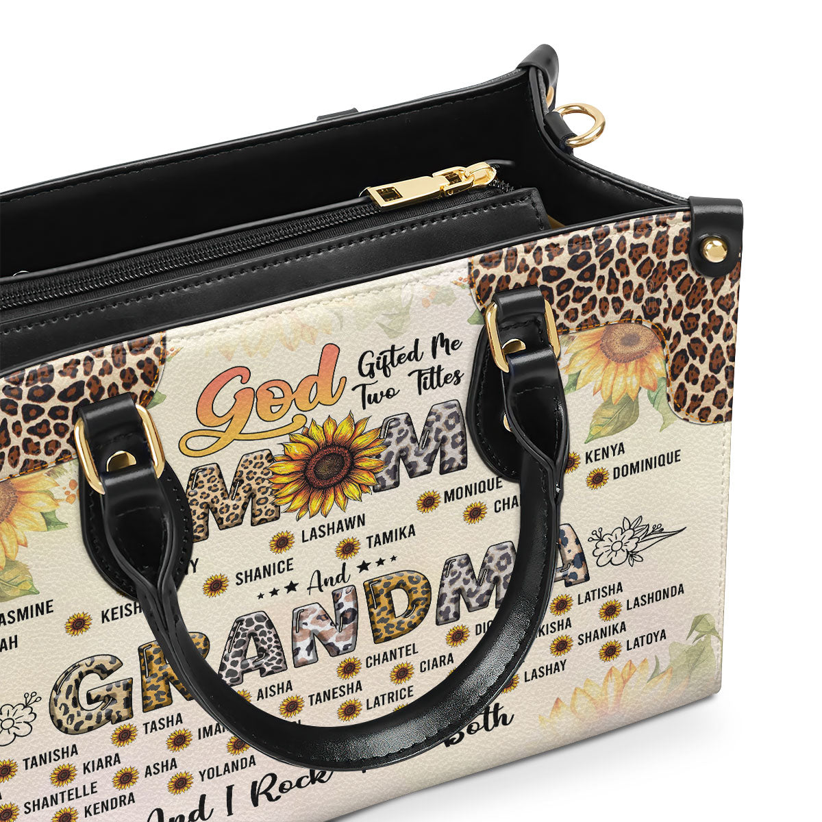 God Gifted Me Two Titles Mom And Grandma And I Rock Them Both - Personalized Leather Handbag SBT42