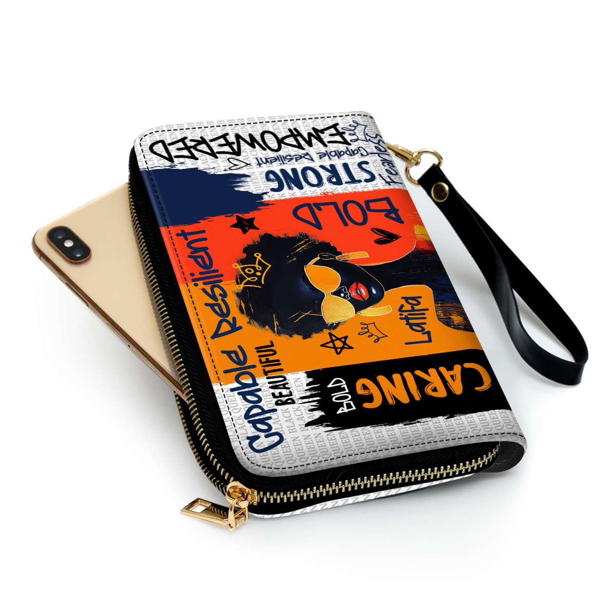Black Queen Graffiti Style - Personalized Leather Clutch Purse SBCPLM2400L