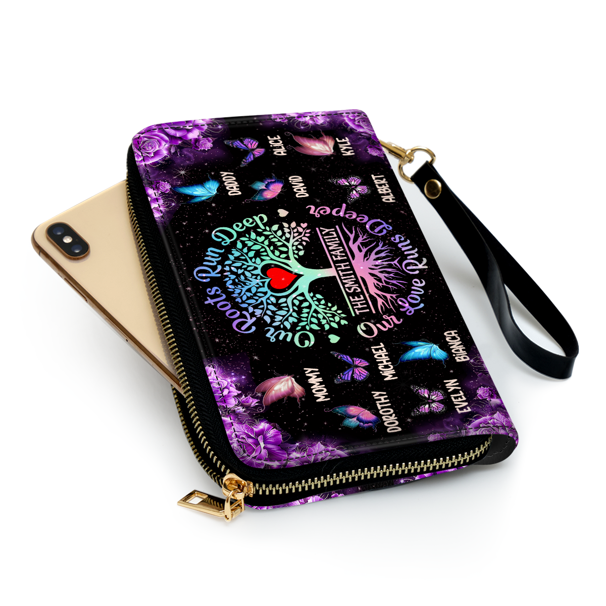 Our Roots Run Deep Our Love Runs Deeper - Personalized Leather Clutch Purse SBCPLM2546D