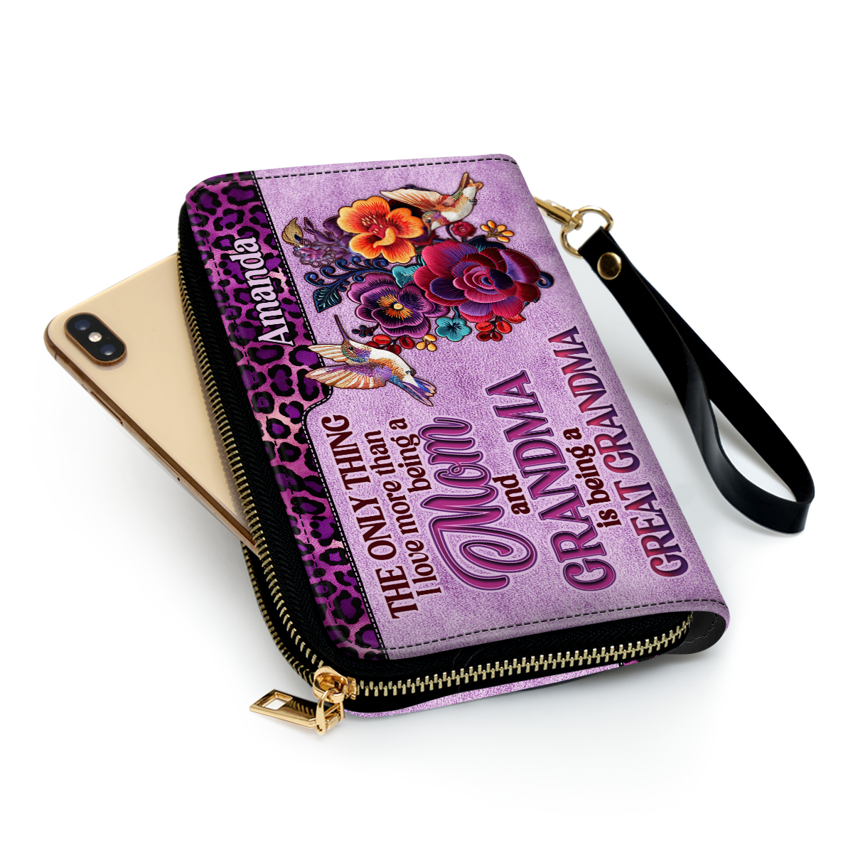 Mom Grandma Great Grandma Hummingbird - Personalized Leather Clutch Purse SBCPLM2553D