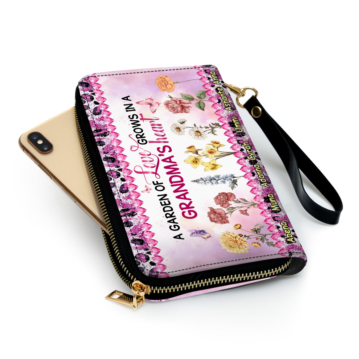 A Garden Of Love Grows In A Grandma's Heart - Personalized Leather Clutch Purse