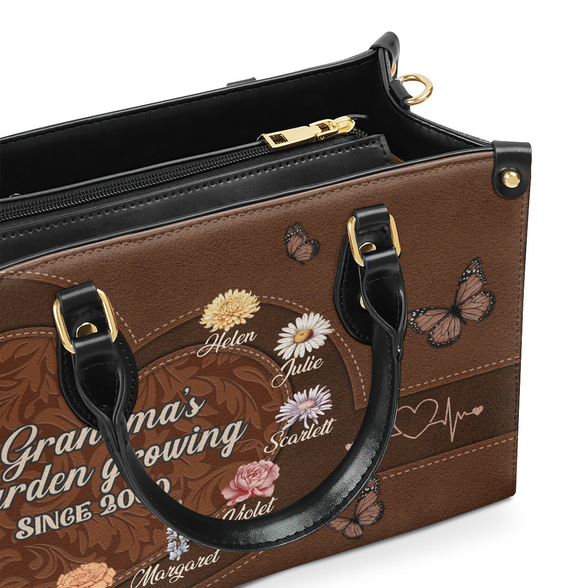 Grandma's Garden Growing Since Year - Personalized Leather Handbag