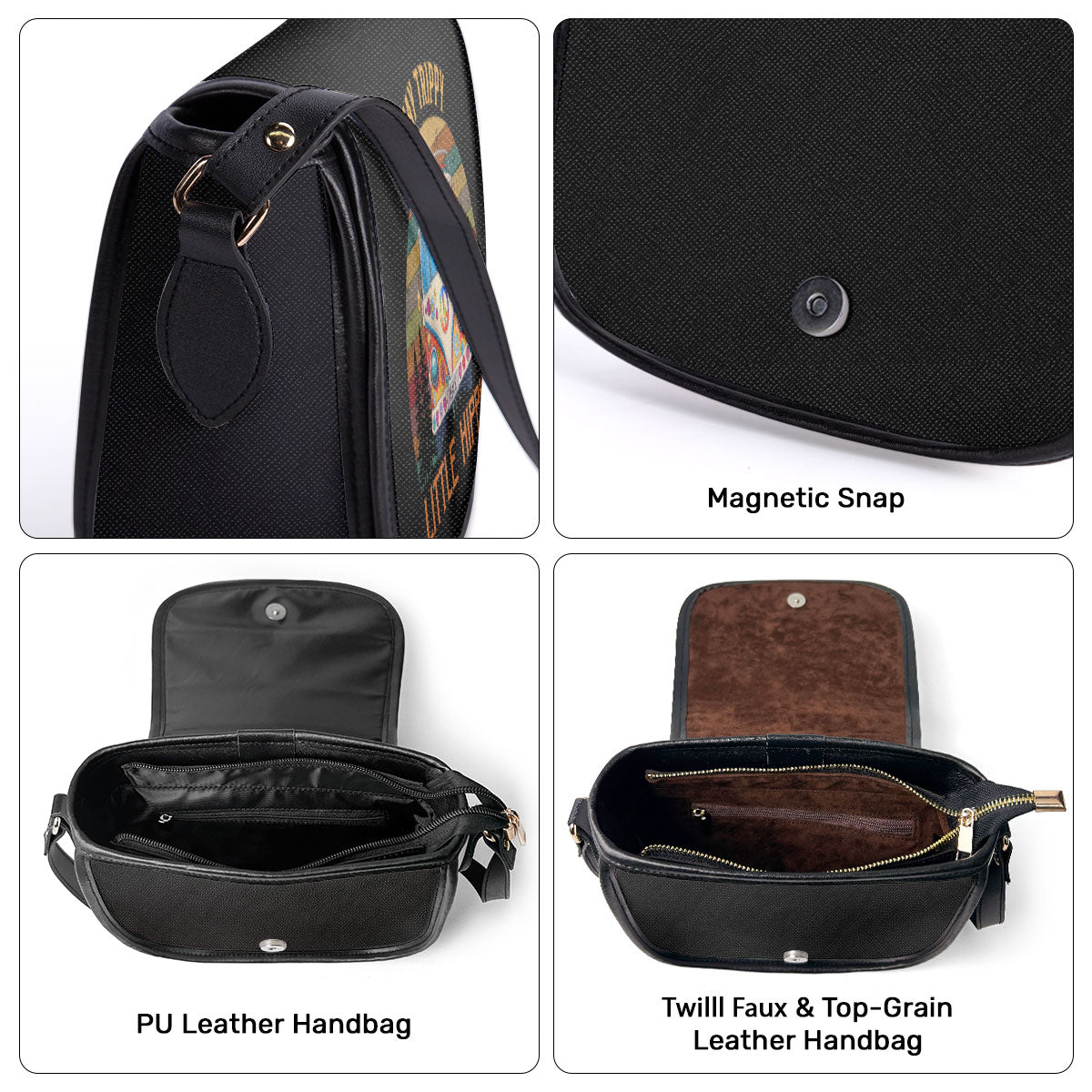 Stay Trippy Little Hippie - Personalized Leather Saddle Cross Body Bag SBHN13