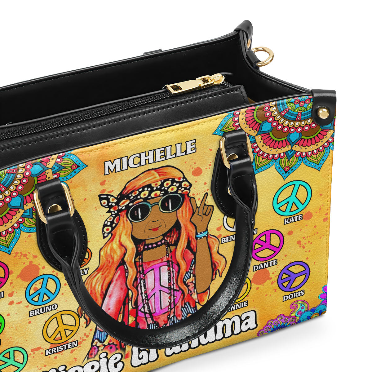 Hippie Grandma - Personalized Leather Handbag SBN12