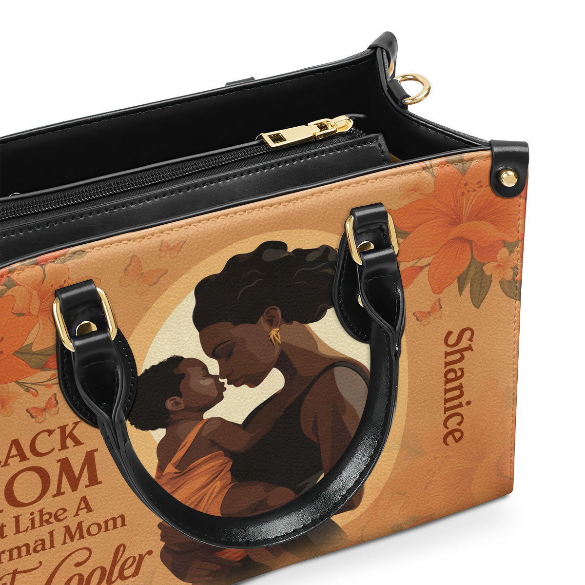 Black Mom Just Like A Normal Mom But Much Cooler - Personalized Leather Handbag STB125