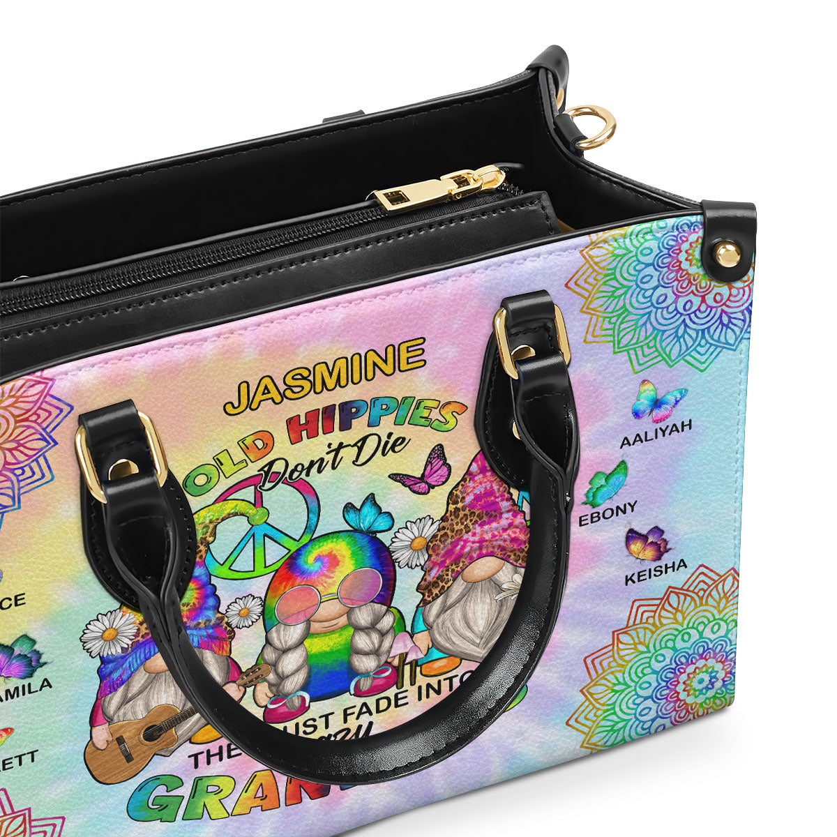 Old Hippies Don't Die They Just Fade Into Crazy Grandmas - Personalized Leather Handbag SBT39