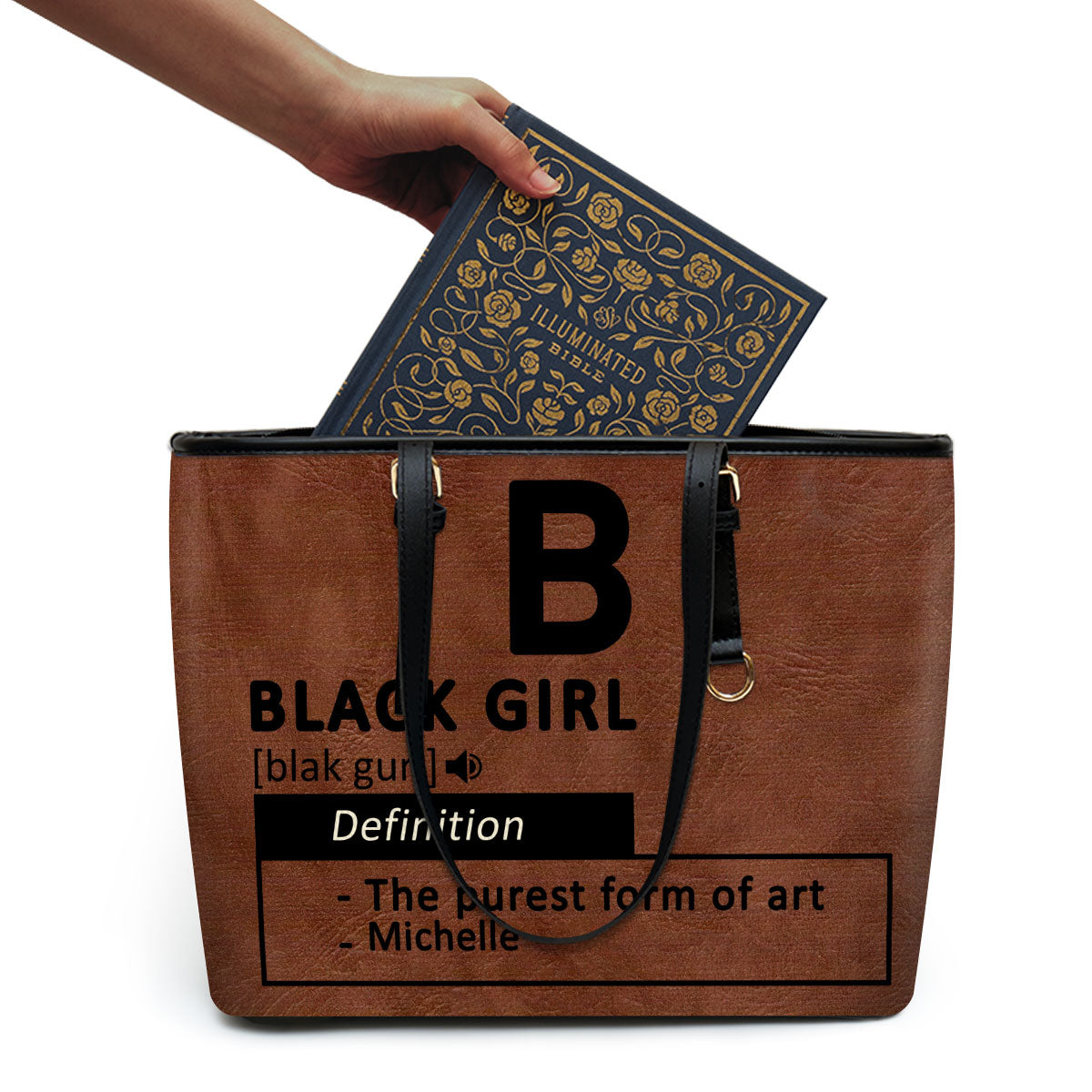 Black Girl & Melanin - Personalized Leather Totebag MB29