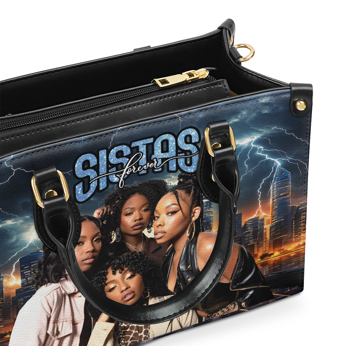 Sistas Forever - Personalized Leather Handbag SBLHBNUM886L