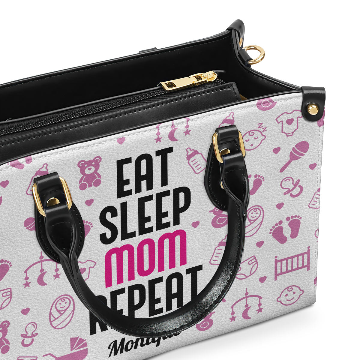 Eat Sleep Mom Repeat - Personalized Leather Handbag STB189