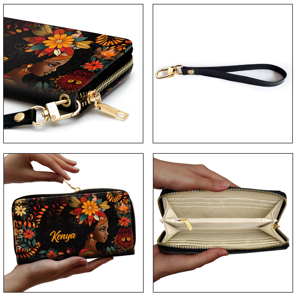 BlackBohemian - Personalized Leather Clutch Purse SB104