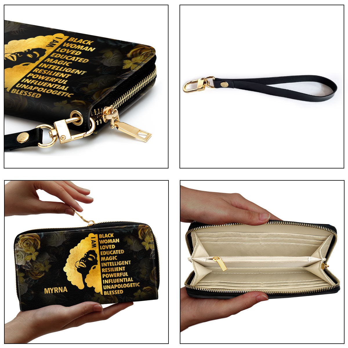 I Am Black - Personalized Leather Clutch Purse STB05