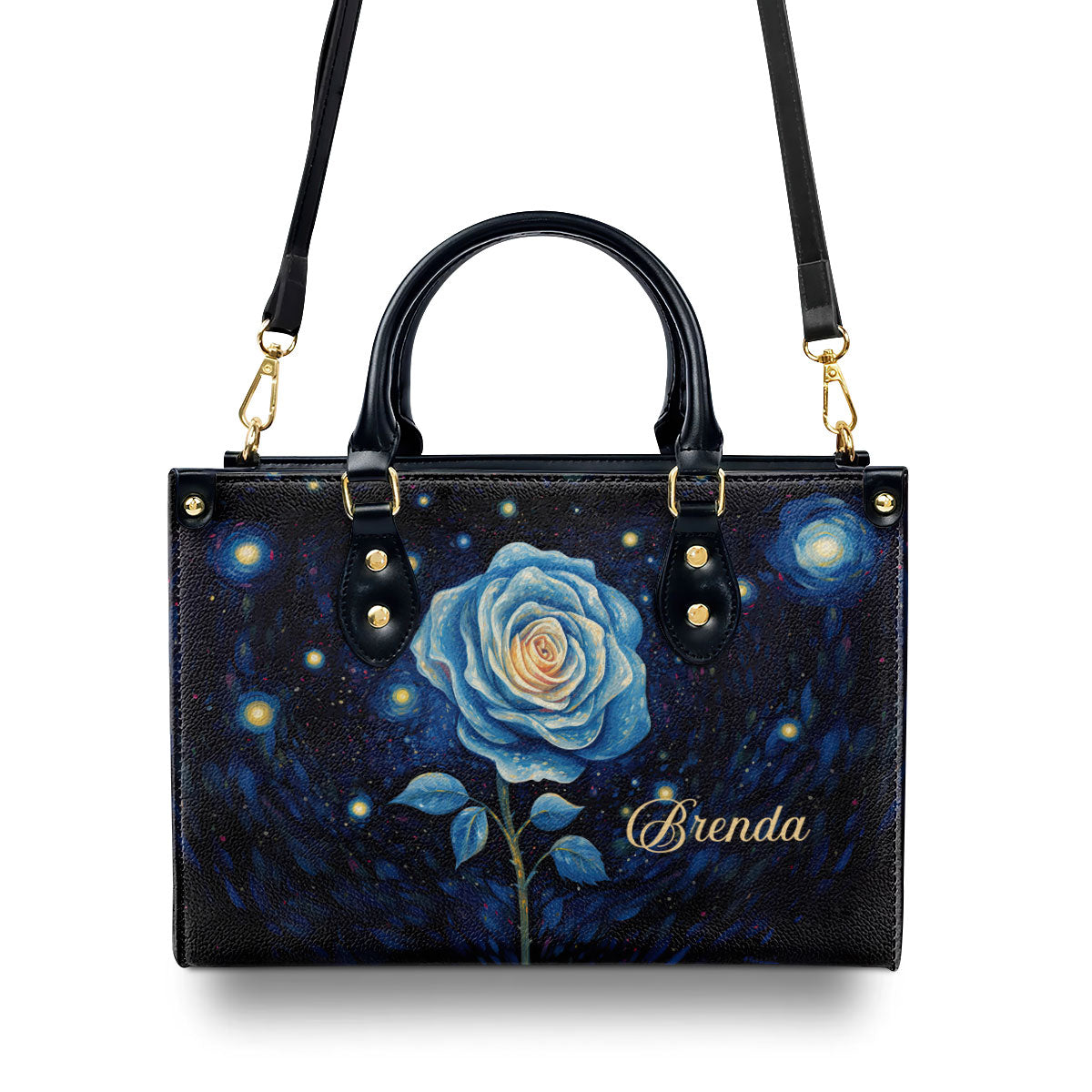 Rose Under The Starry Night - Personalized Leather Handbag - STB139
