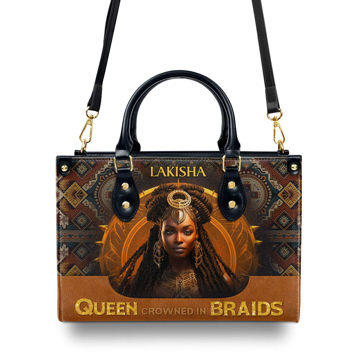 Queen Crowned In Braids - Personalized Leather Handbag STB33