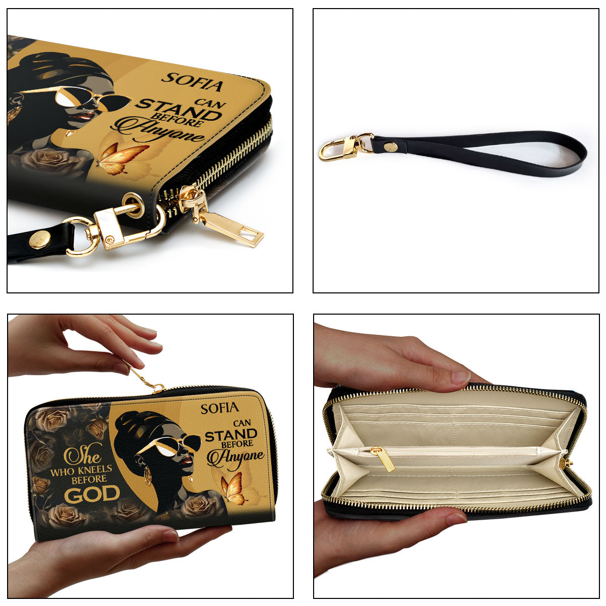 She Who Kneels Before God Can Stand Before Anyone - Personalized Leather Clutch Purse STB10