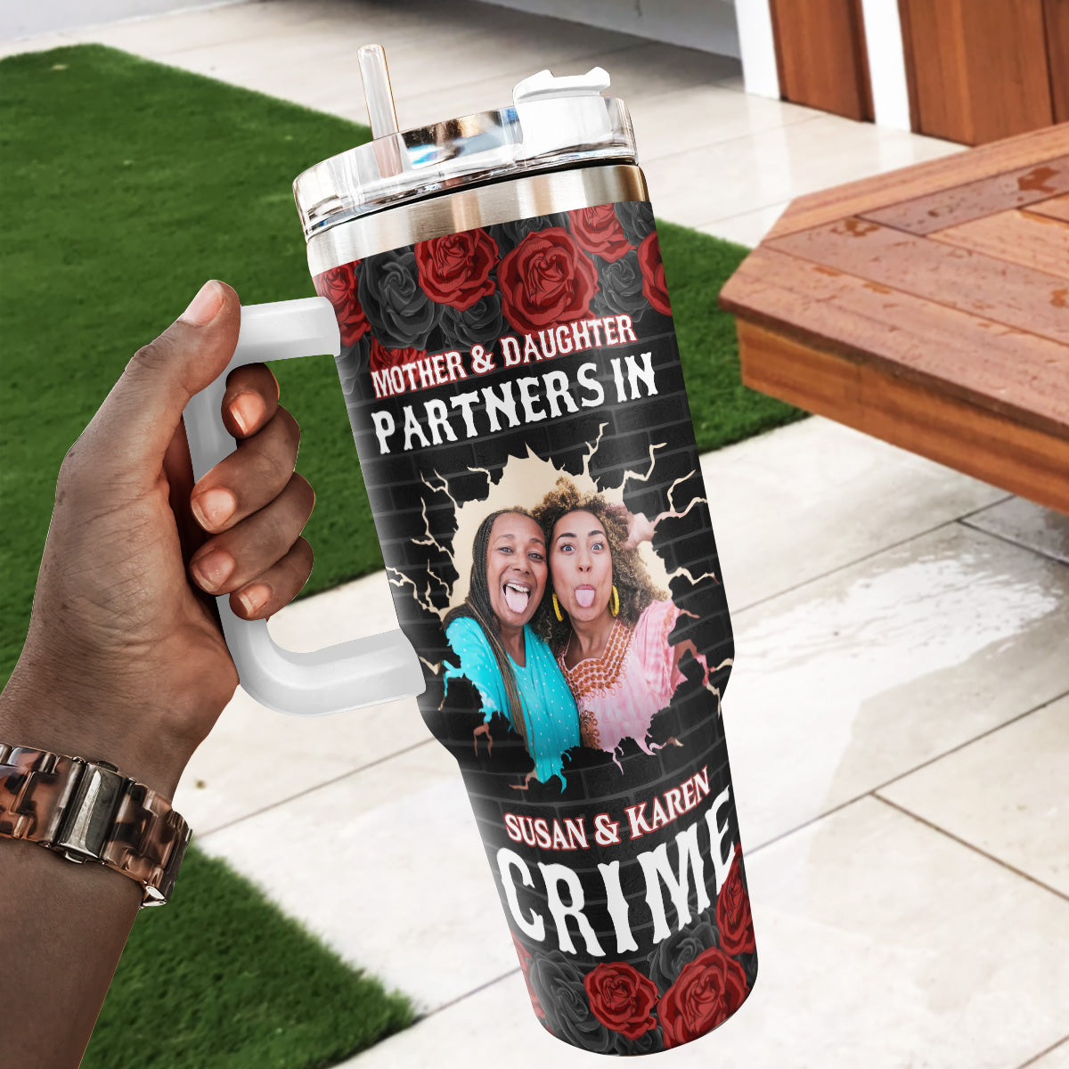 Mom And Daughters Partners In Crime - Personalized Stainless Steel Tumbler