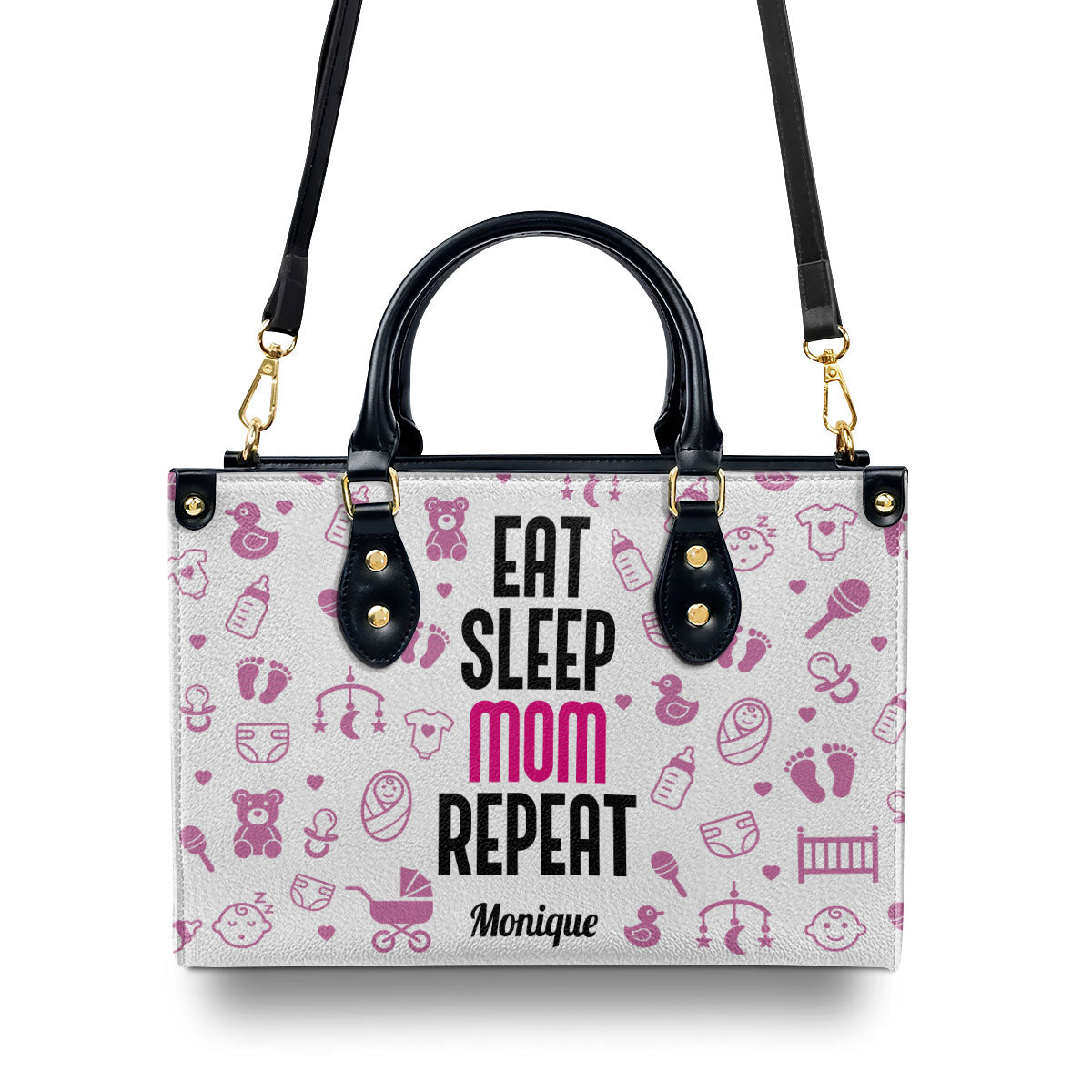 Eat Sleep Mom Repeat - Personalized Leather Handbag STB189