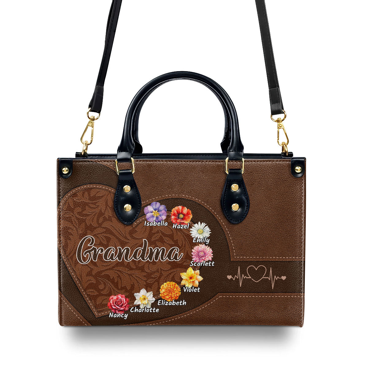 Grandma Mom Flower Birth Month - Personalized Leather Handbag SBLHBLT2333L