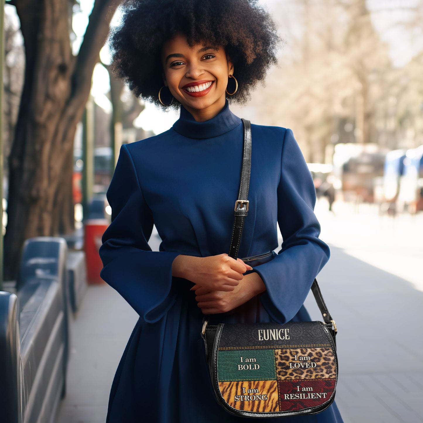 I am BOLD, LOVED, STRONG, RESILIENT - Personalized Leather Saddle Cross Body Bag SB49A