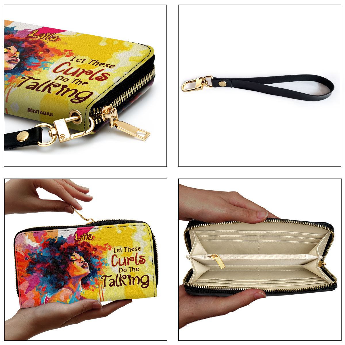 Let These Curls Do The Talking - Personalized Leather Clutch Purse SB18