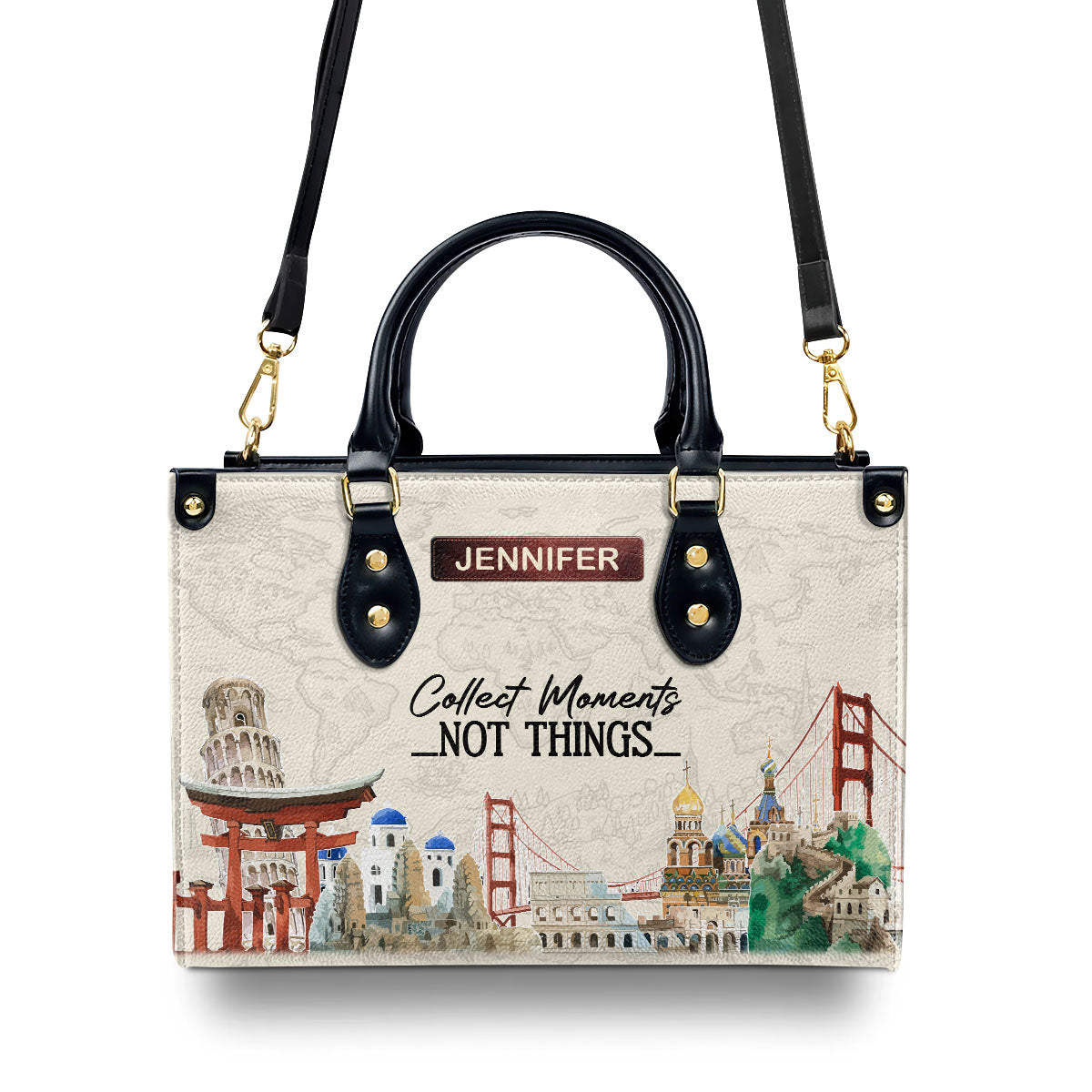 Collect Moments Not Things - Personalized Leather Handbag SBLHBT75
