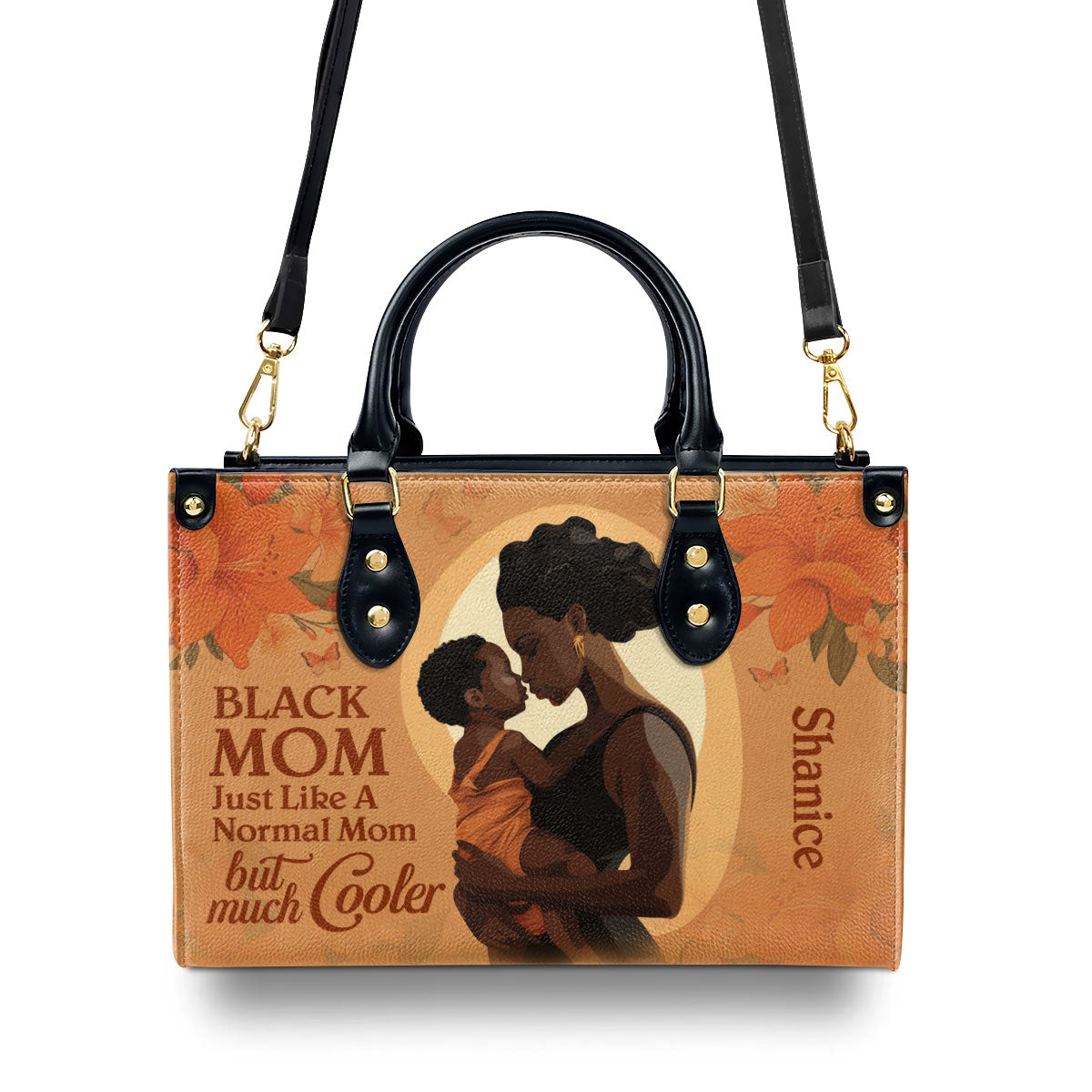 Black Mom Just Like A Normal Mom But Much Cooler - Personalized Leather Handbag STB125