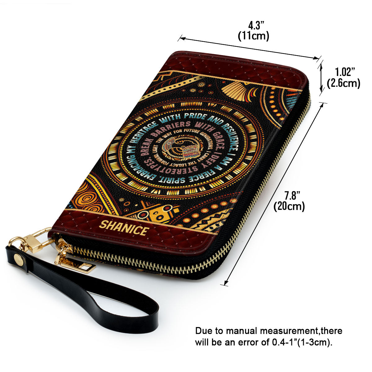 Mantra - I Am A Fierce Spirit - Personalized Leather Clutch Purse MB03