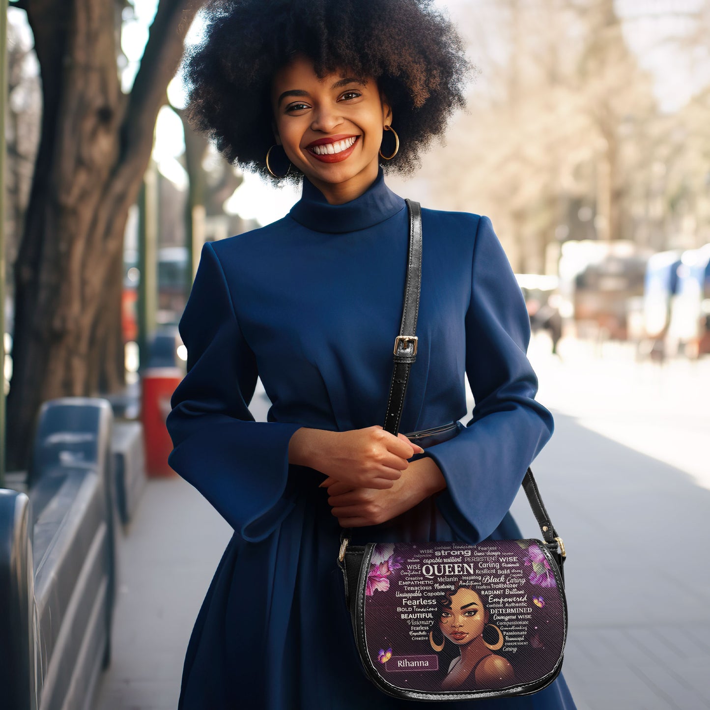 Black Queen - Personalized Leather Saddle Cross Body Bag SB37