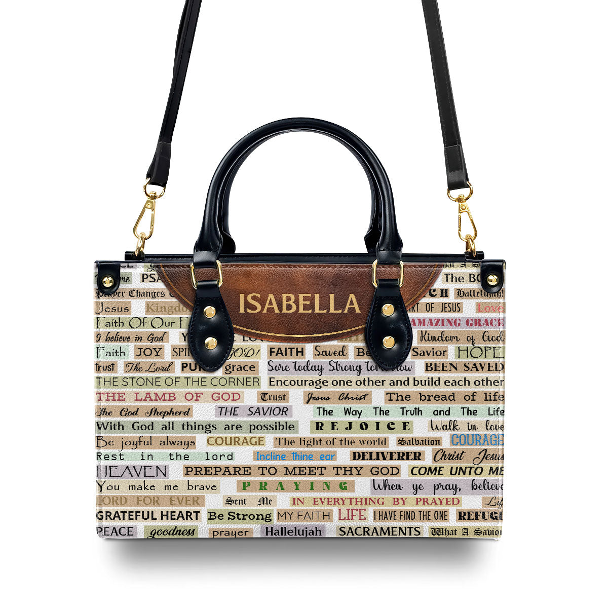 Faith Text - Personalized Leather Hand Bag SBLHBPT771T