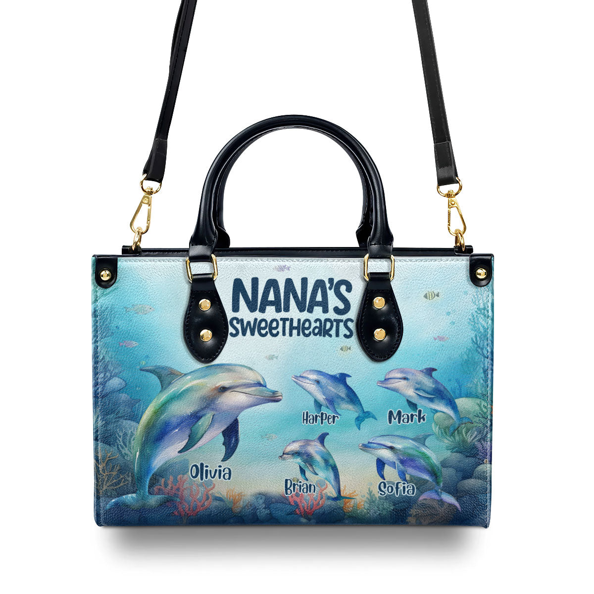 Nana's Sweethearts - Dolphins Personalized Leather Handbag STB110