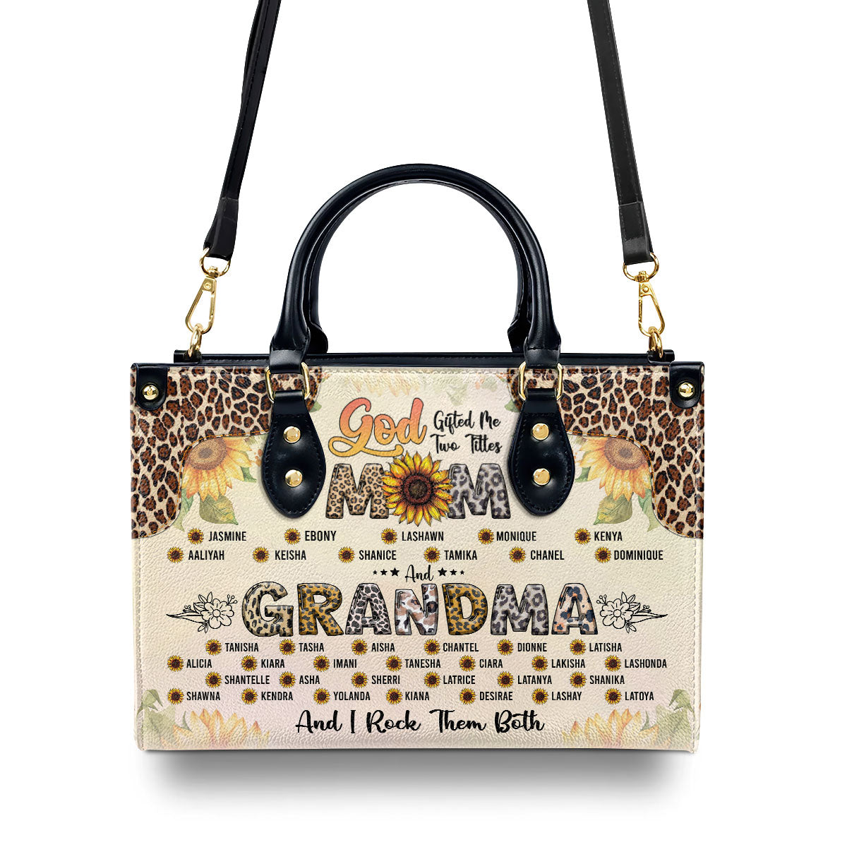 God Gifted Me Two Titles Mom And Grandma And I Rock Them Both - Personalized Leather Handbag SBT42