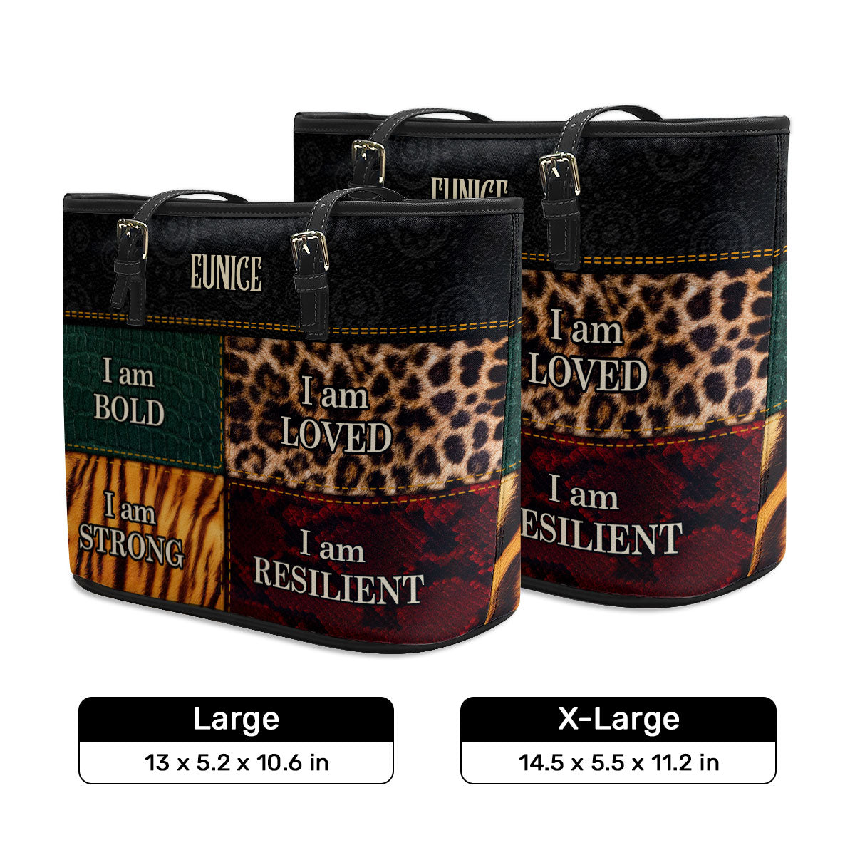 I am BOLD, LOVED, STRONG, RESILIENT - Personalized Leather Totebag STB49