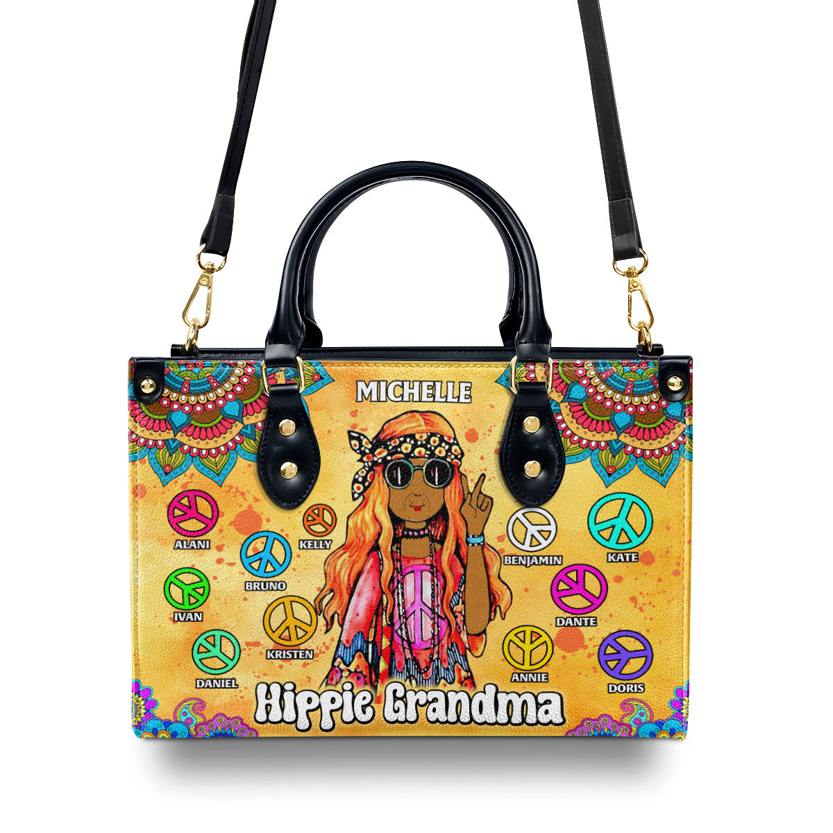 Hippie Grandma - Personalized Leather Handbag SBN12