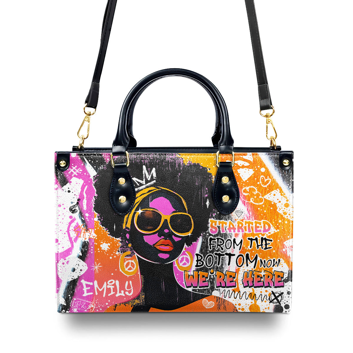 Started From The Bottom Now We Are Here - Personalized Leather Handbag SBLHBLTN2384T
