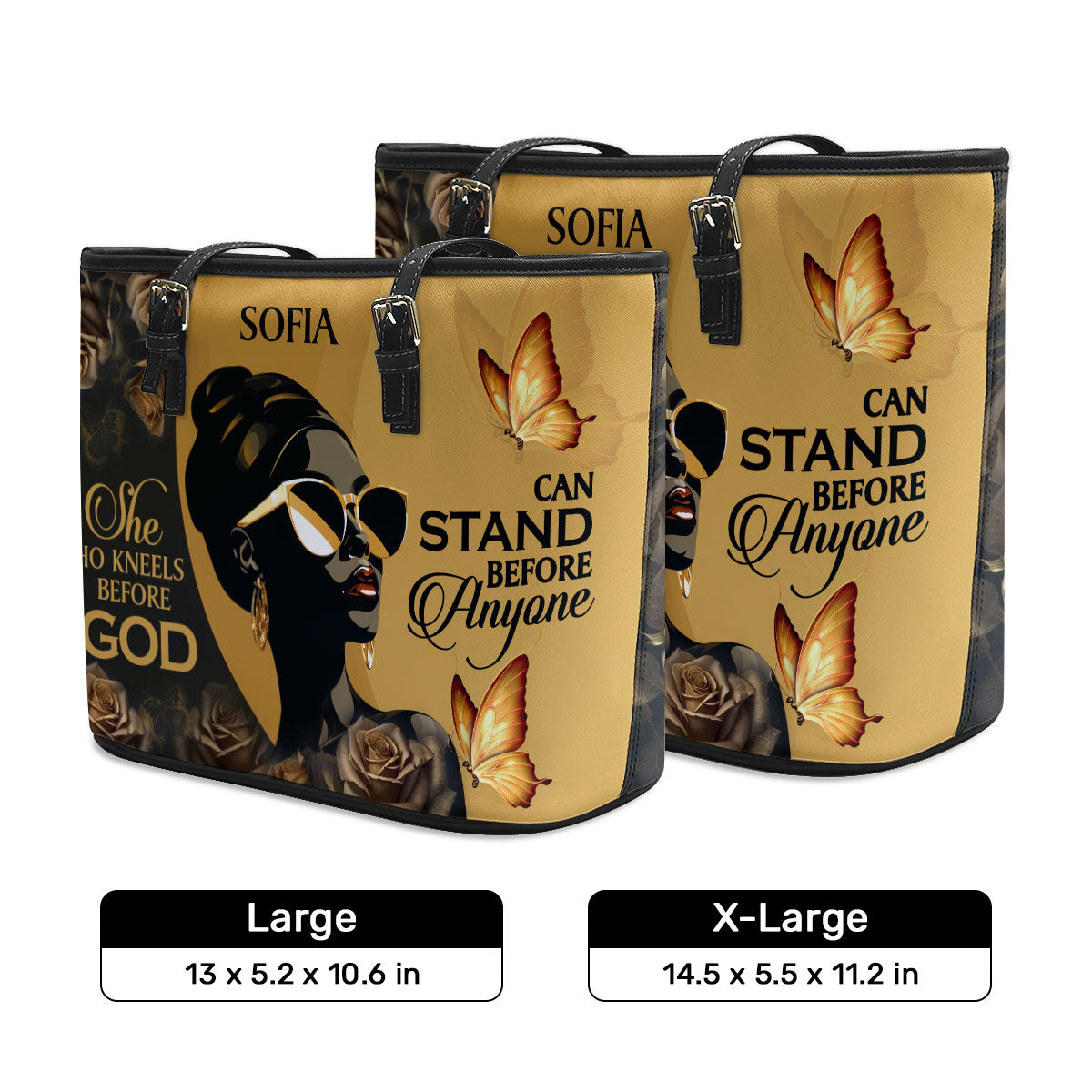 She Who Kneels Before God Can Stand Before Anyone - Personalized Leather Totebag STB10