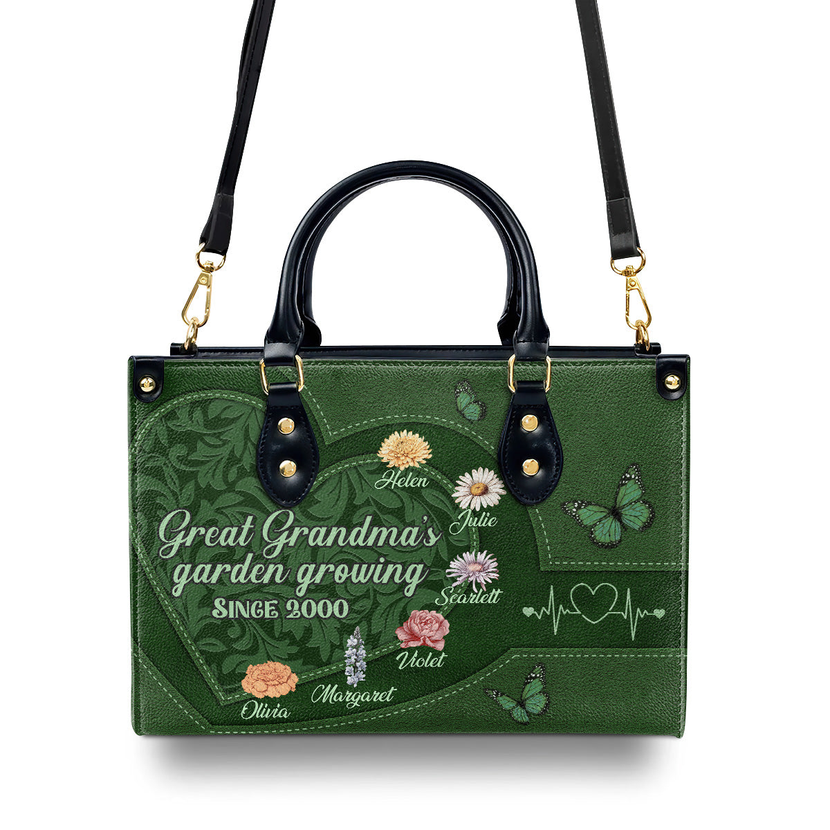 Grandma's Garden Growing Since Year - Personalized Leather Handbag