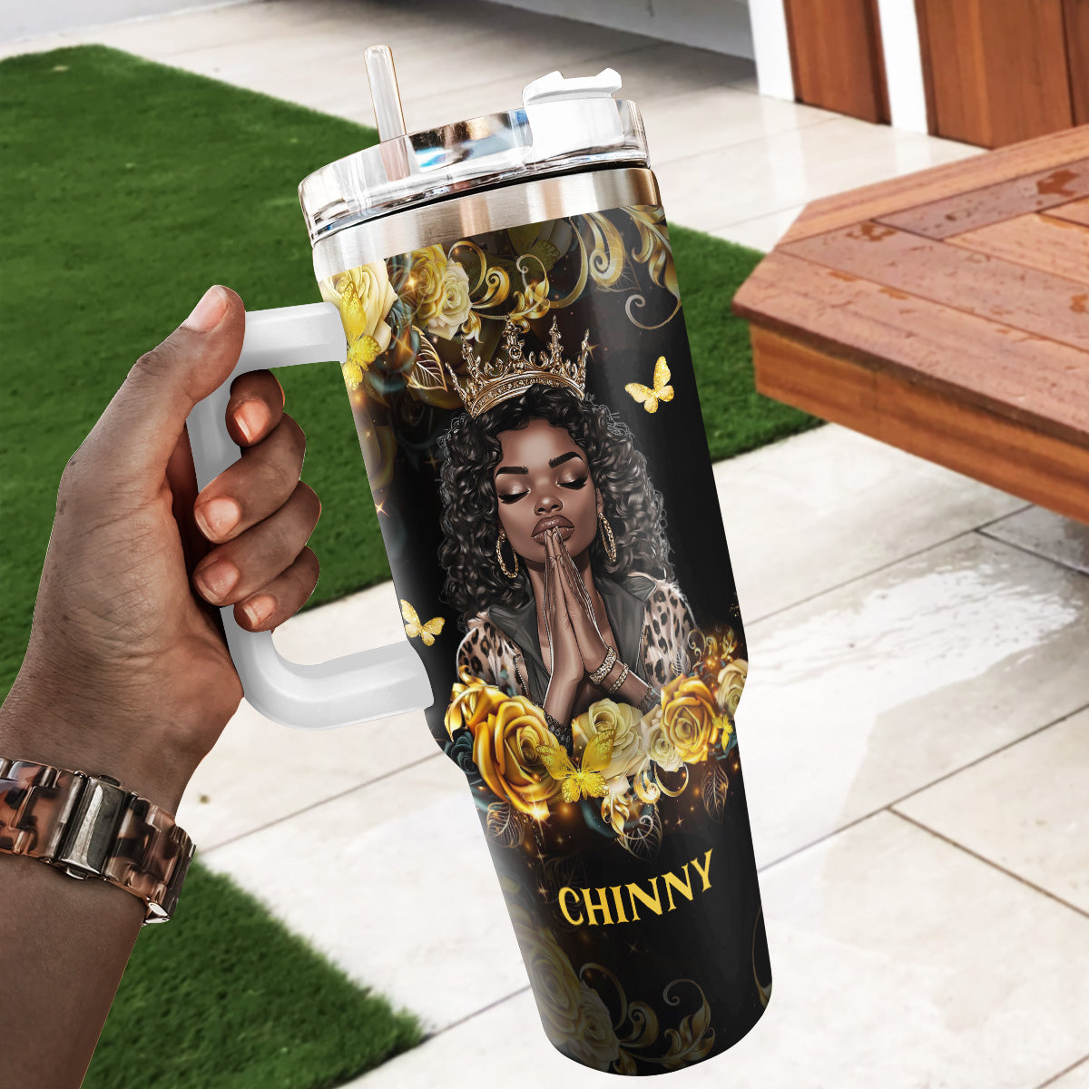 She Who Kneels Before God Can Stand Before Anyone - Personalized Stainless Steel Tumbler