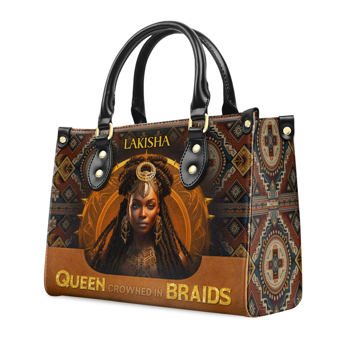 Queen Crowned In Braids - Personalized Leather Handbag STB33