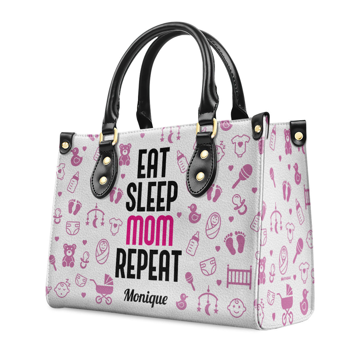 Eat Sleep Mom Repeat - Personalized Leather Handbag STB189