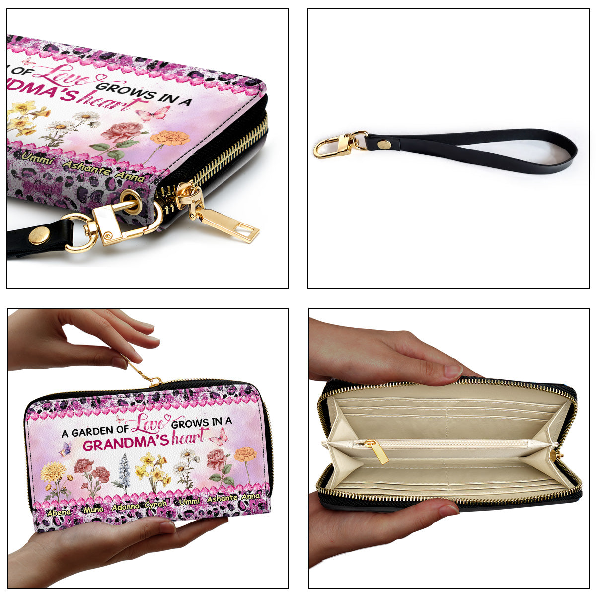 A Garden Of Love Grows In A Grandma's Heart - Personalized Leather Clutch Purse