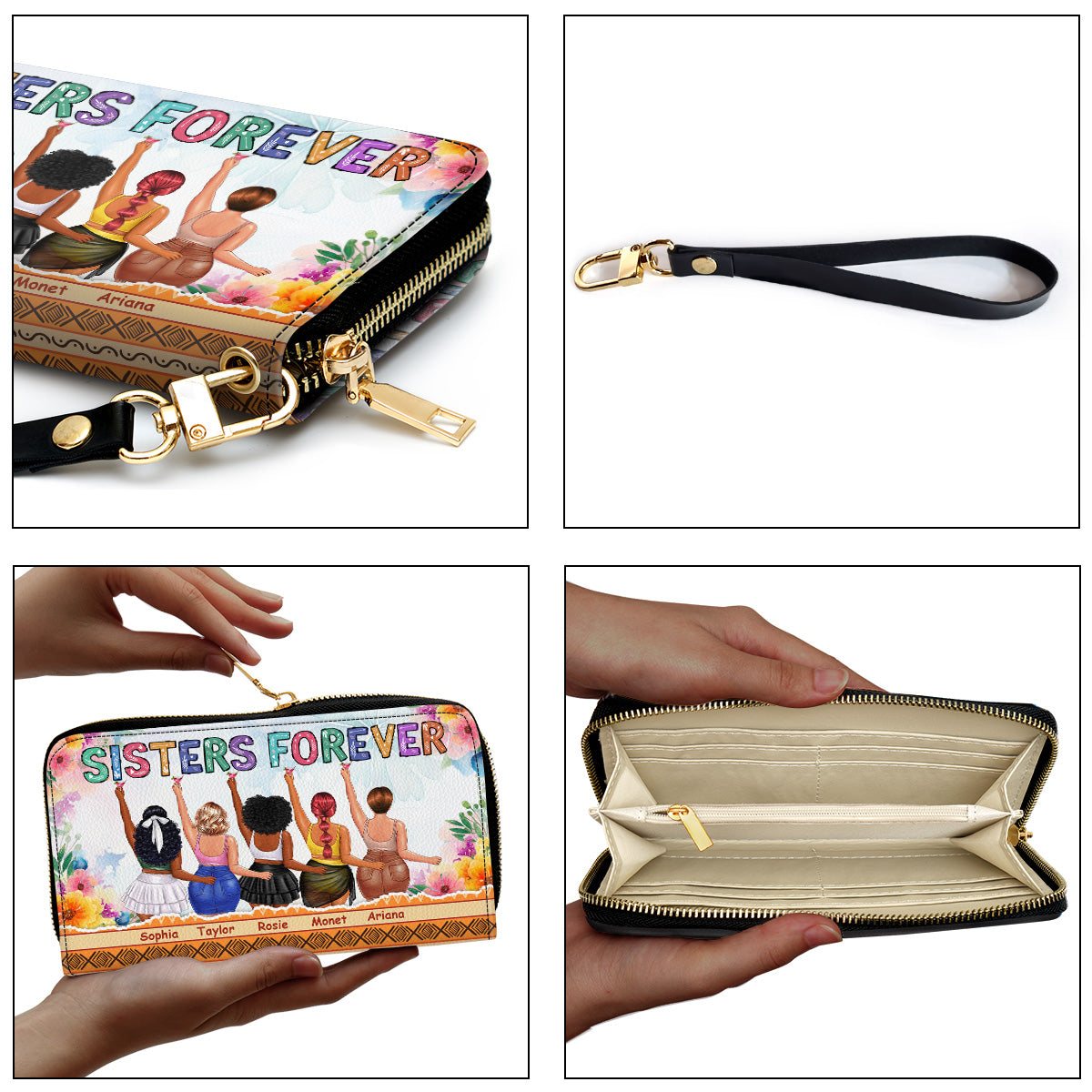 Sisters Forever - Personalized Leather Clutch Purse Sistas SBCPLTU2808M