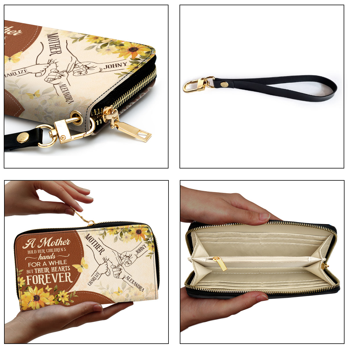 A Mother Holds Her Children Hands For A While - Personalized Leather Clutch Purse SBCPLTU2622TA